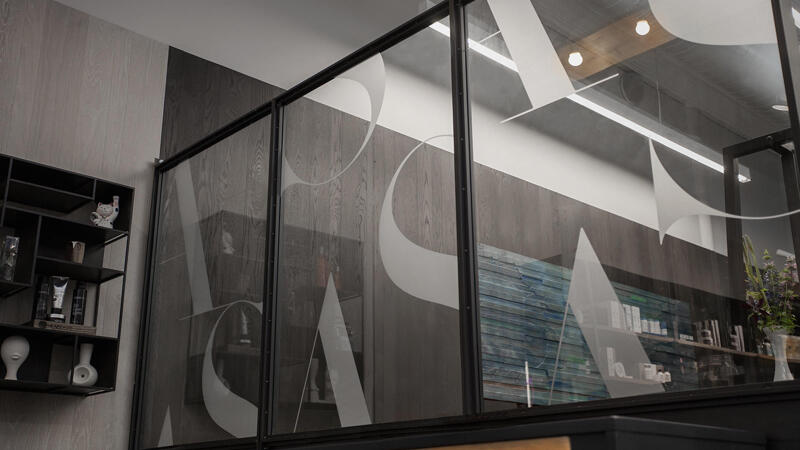 Art and Science vinyl logo on Glass Interior wall